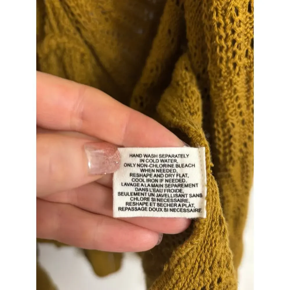 Anthropologie Cardigan Womens Medium Mustard Gold Guinevere Waterfall Open Knit